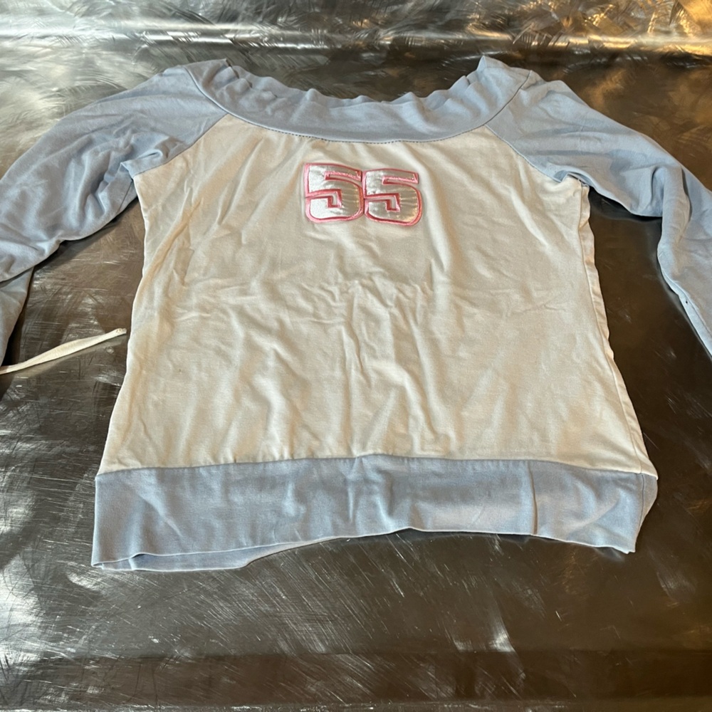 Tendance Paris Light Blue and White Top vintage soft,boat neck made in France